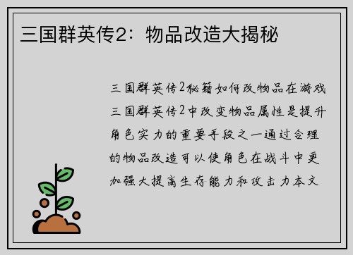 三国群英传2：物品改造大揭秘